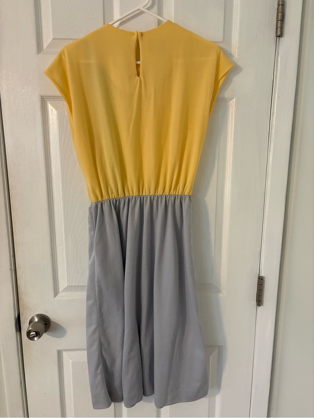 80s Vintage Colorblock Midi Dress Yellow Gray 16P - Picture 4 of 8
